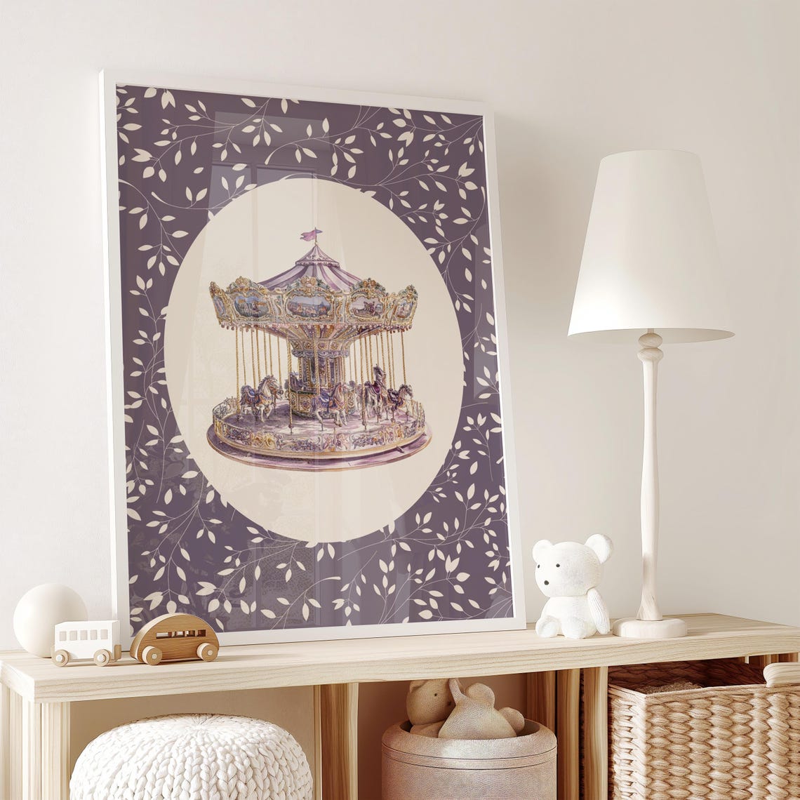 Vintage Purple Carousel Merry-Go-Round Oval Vignette Art Poster - Image 2