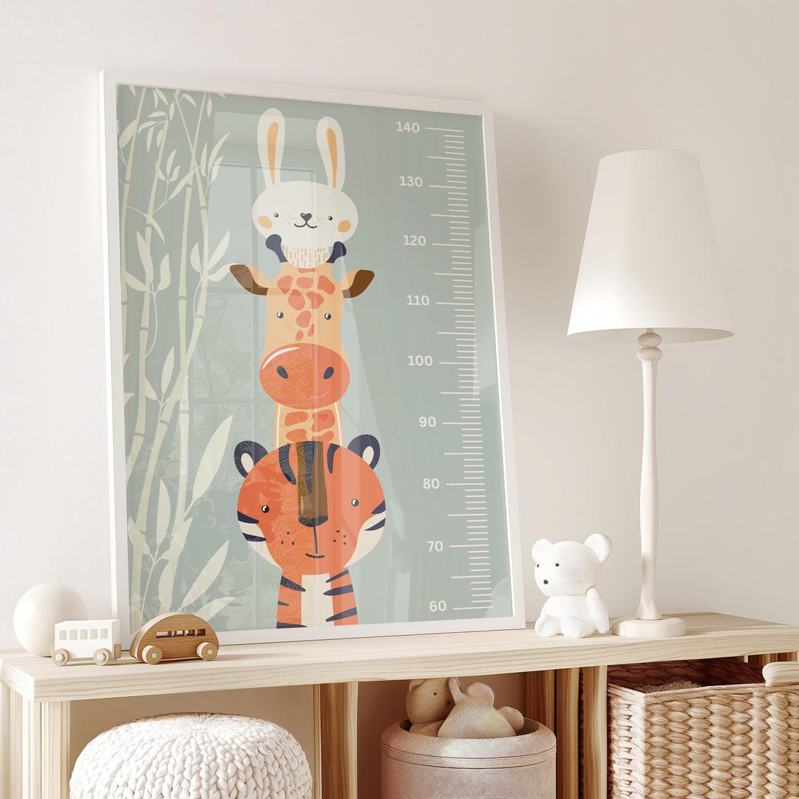 Stacked Giraffe Tiger Rabbit Height Chart Kids Growth Ruler Poster - Image 2