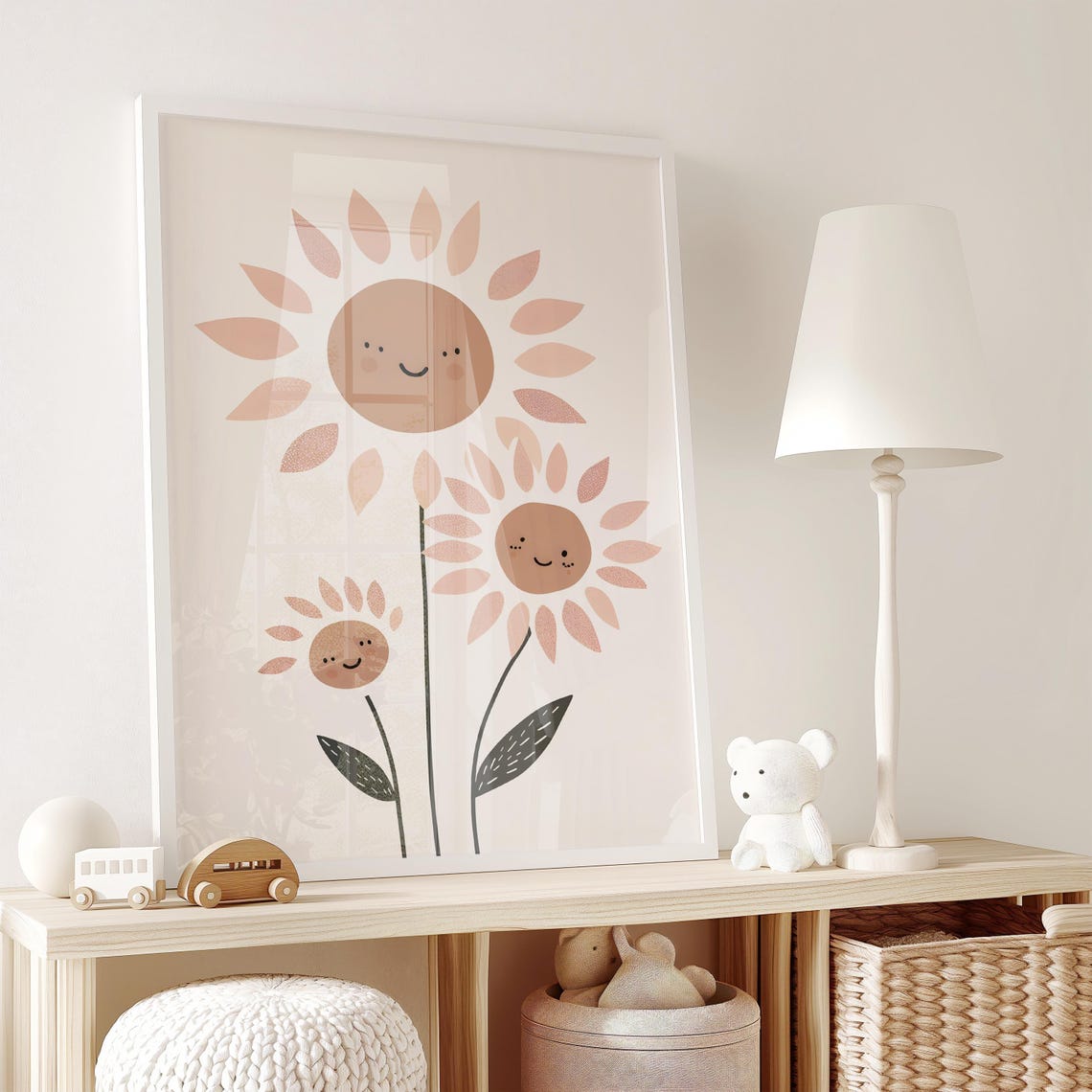 Smiling Pink Sunflowers Happy Floral Kids Nursery Wall Decor Poster - Image 2