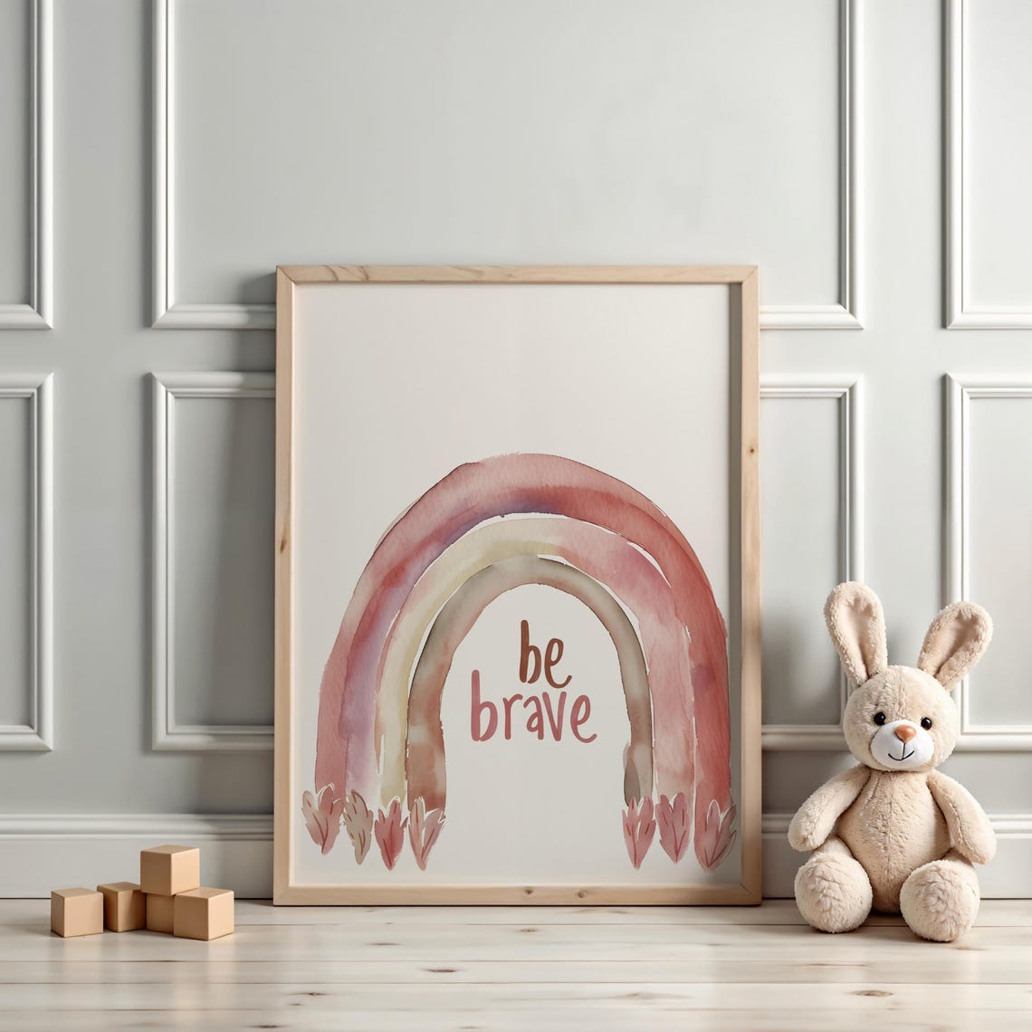 Be Brave Watercolor Rainbow Print Motivational Kids Room Art Boho Nursery Wall Decor - Image 3