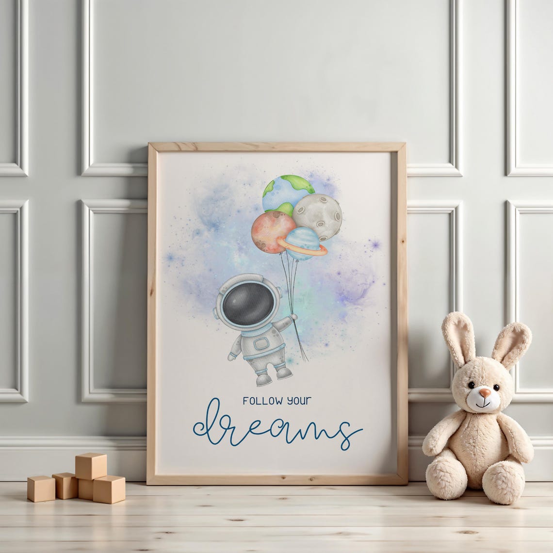 Cute Astronaut Holding Planet Balloons Follow Your Dreams Poster - Image 3