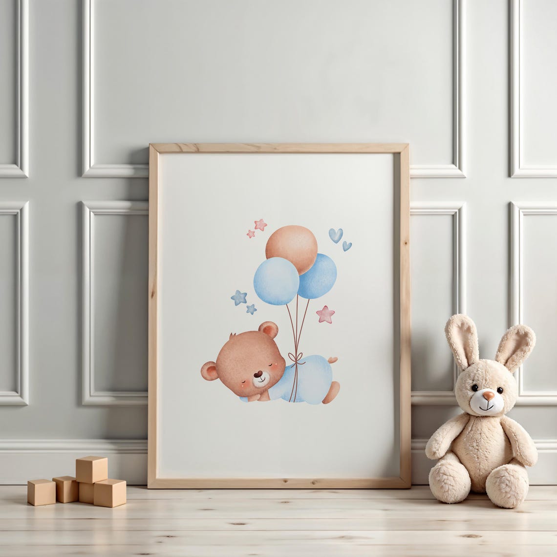 Sleeping Bear Holding Pastel Balloons Sweet Nursery Decor Poster - Image 3