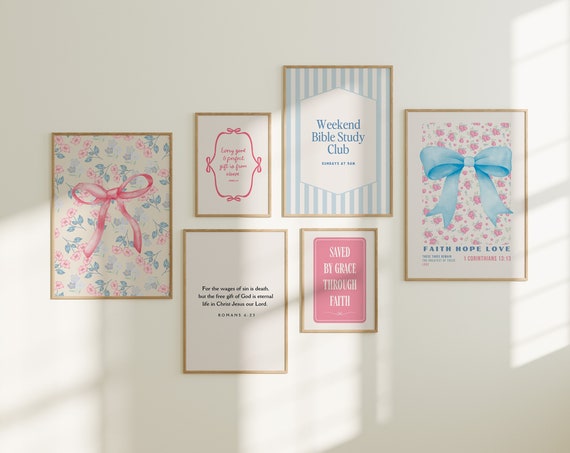 Coquette Room Decor Christian Wall Art Product Bible Verse Posters Blue And Pink Preppy Grandmacore Apartment Housewarming Gift