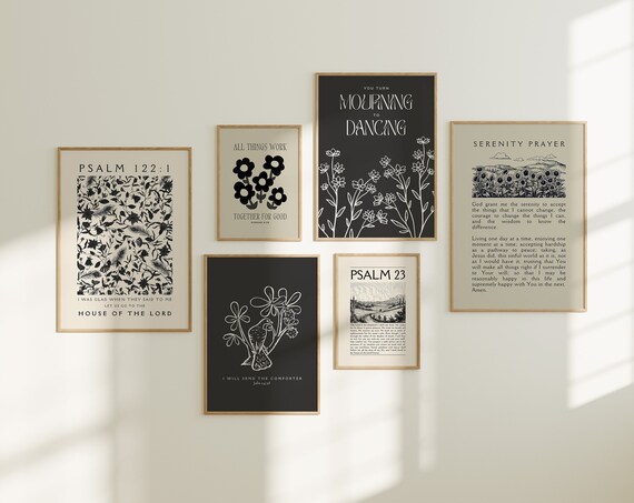 Neutral Vintage Christian Wall Art Bundle 6 Piece Bible Verse Gallery Set