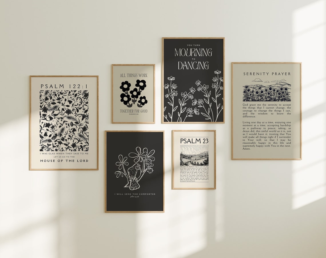 Christian Wall Art Bundle Gallery Wall Set Neutral Vintage Prints Wall Art Bible Verse Wall Art Christian Housewarming Gift
