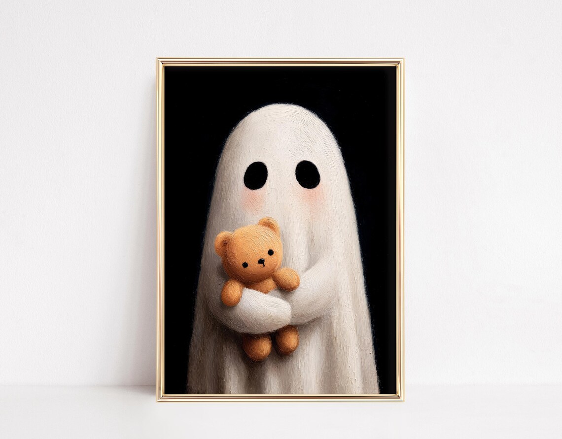 Cute Ghost Teddy Bear Halloween Nursery Art Print
