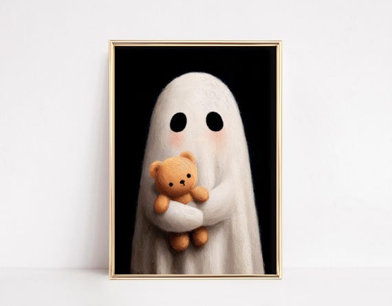 Cute Ghost Teddy Bear Halloween Nursery Art Print