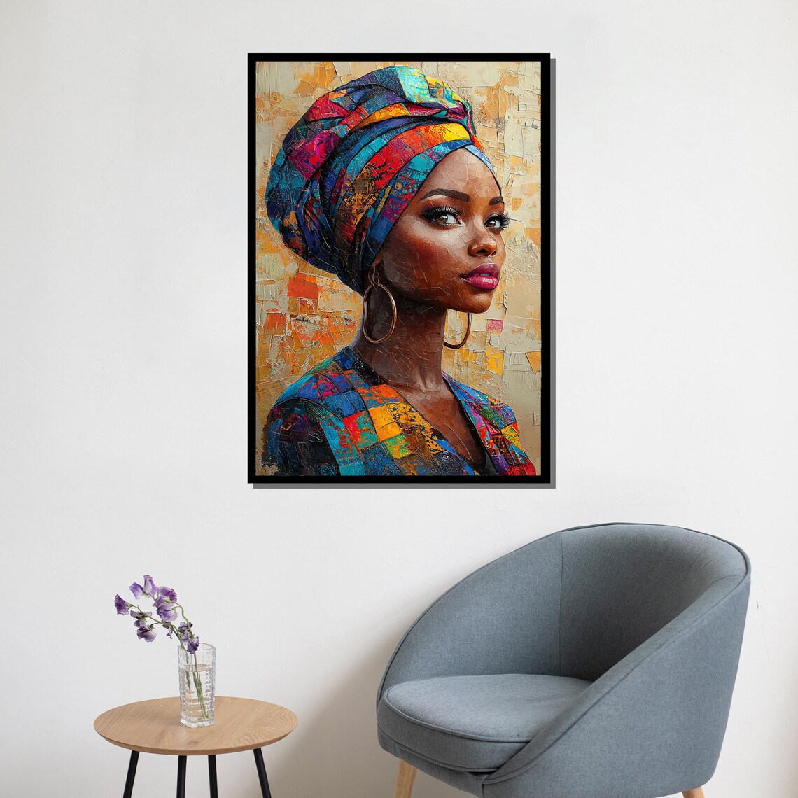 African Woman Portrait With Colorful Headwrap Textured Art Poster - Image 5