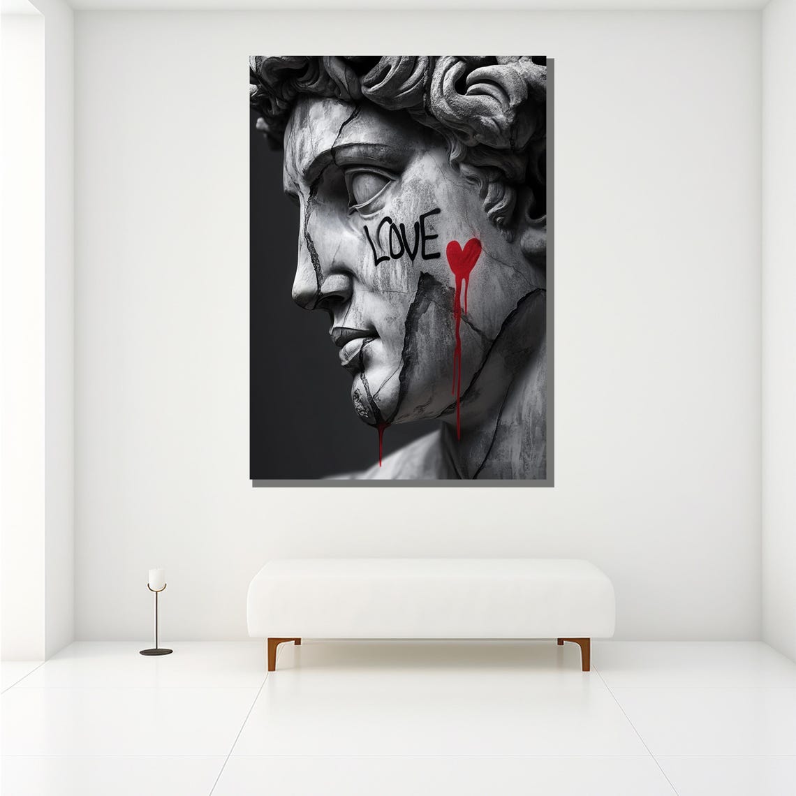 Classical Statue Head Love Graffiti Red Heart Urban Modern Art Poster - Image 2