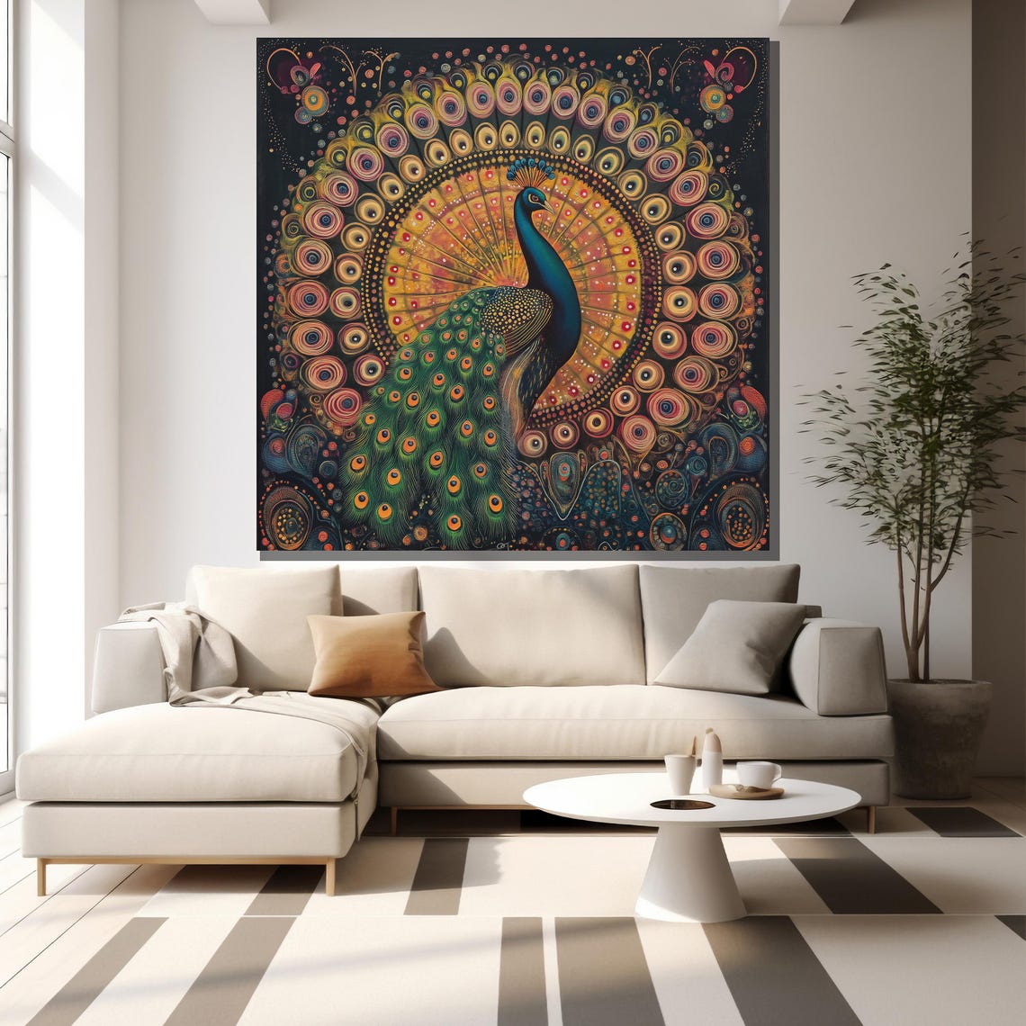 Peacock Mandala Dotwork Tail Colorful Bohemian Bird Art Poster - Image 2