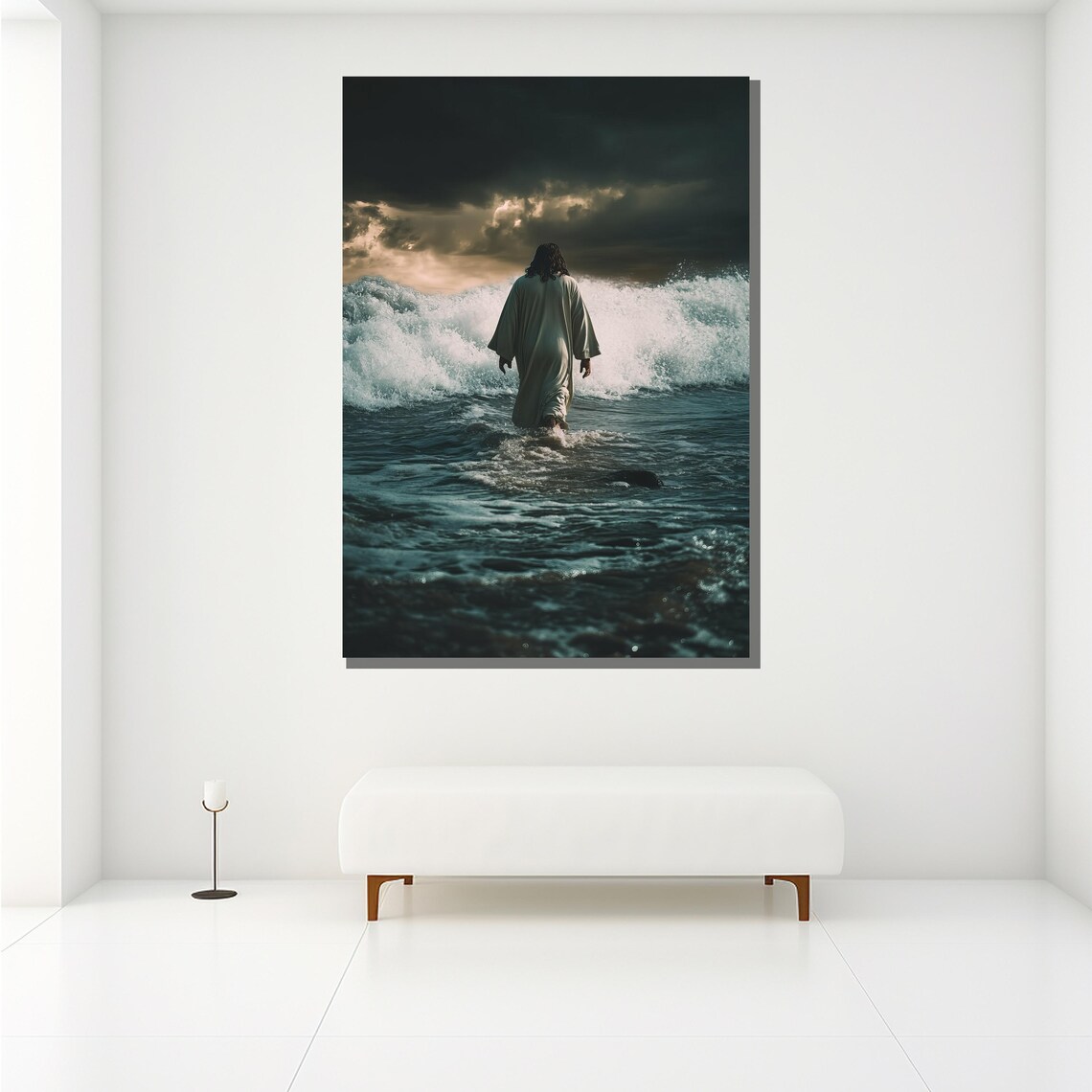 Jesus Walking On Water Stormy Sea Dramatic Christian Art Wall Poster - Image 2