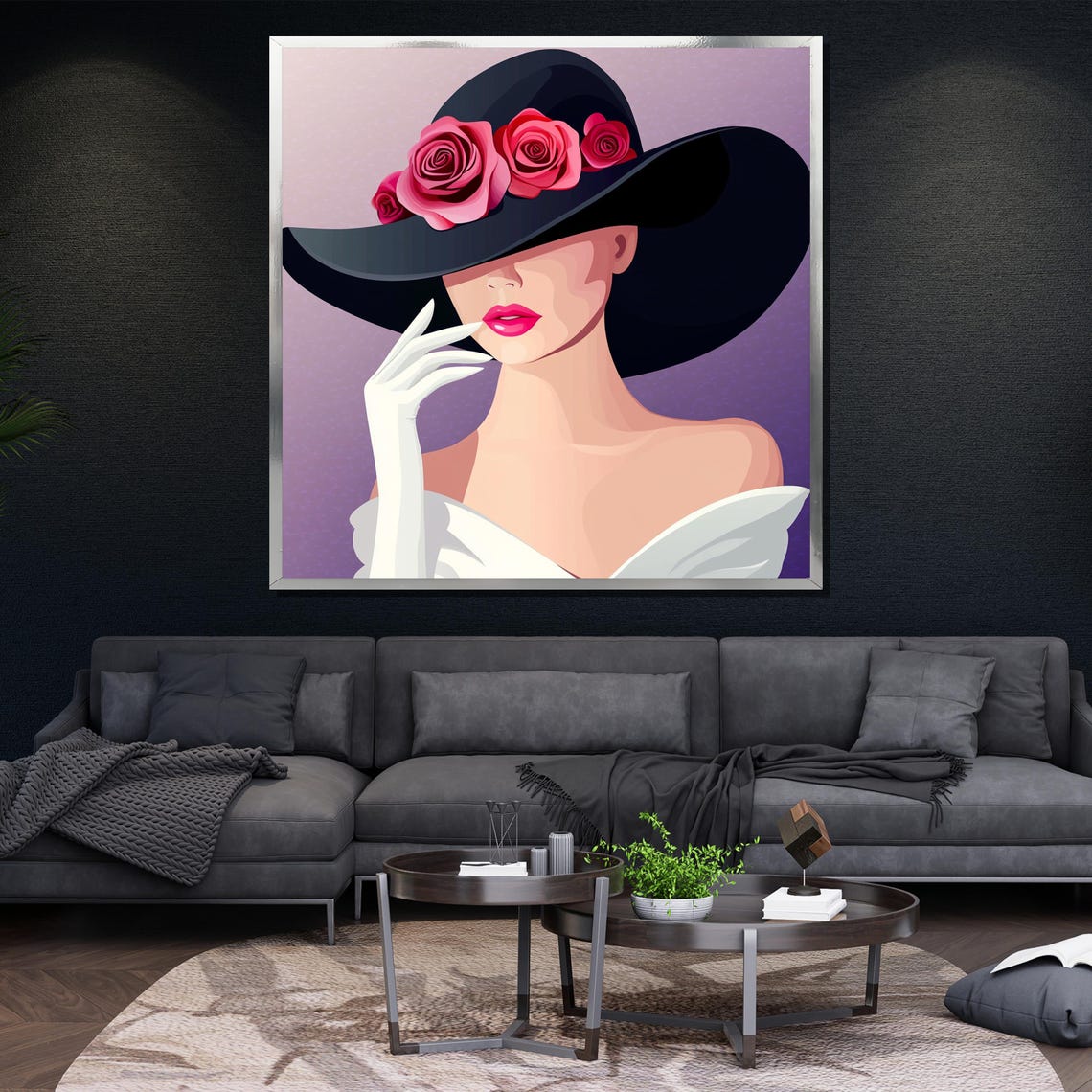Black Hat Pink Roses Woman Modern Floral Glamour Art Wall Poster - Image 4