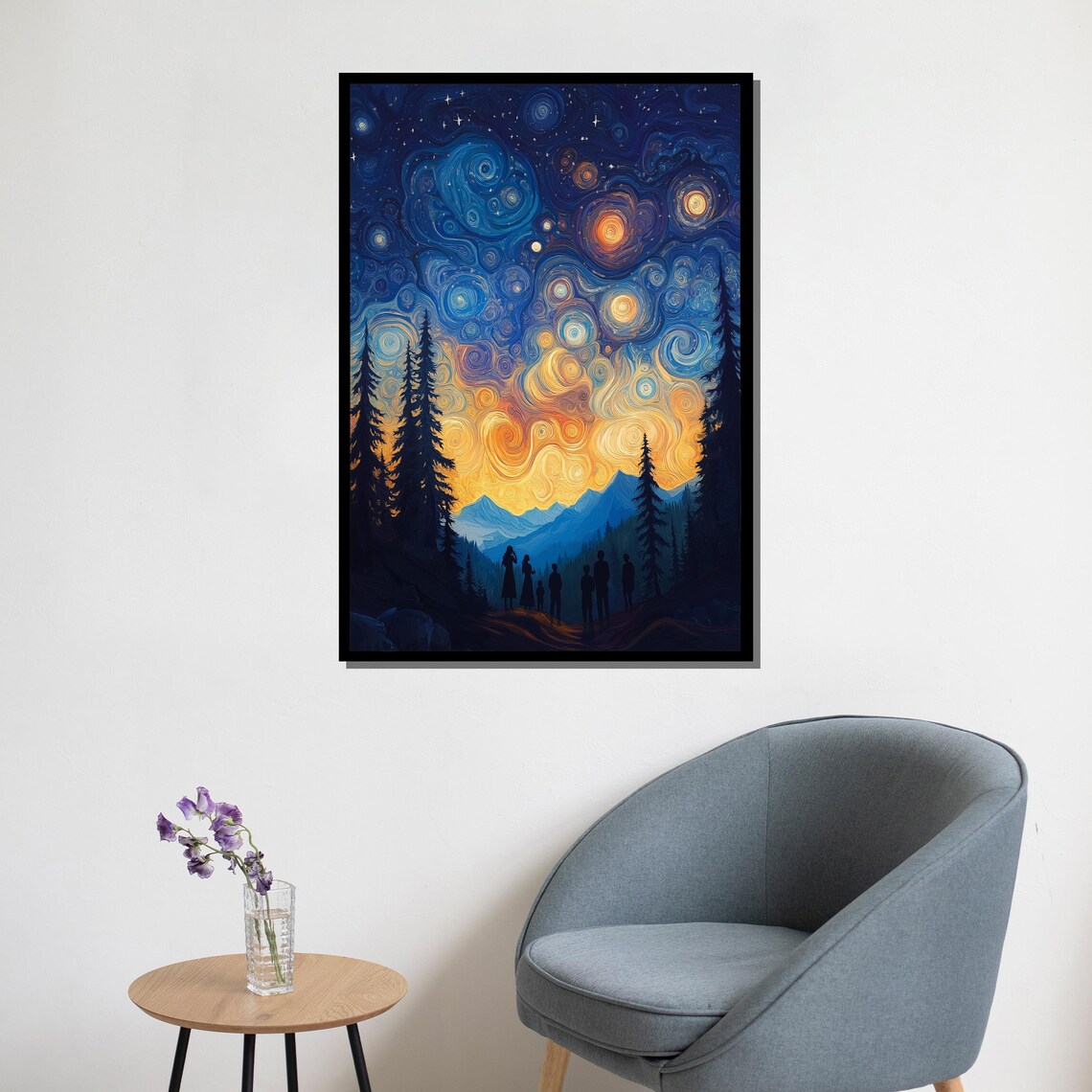 Starry Night In Forest Painting Nature Wall Art For Home Decor And Stargazing Lovers Gift - Image 5