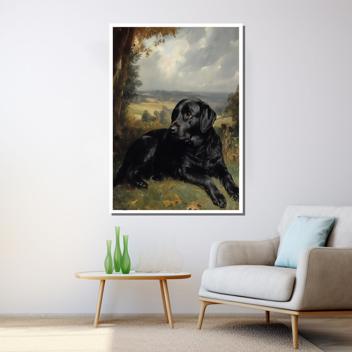 Black Labrador Countryside Classic Resting Dog Landscape Wall Art - Image 3