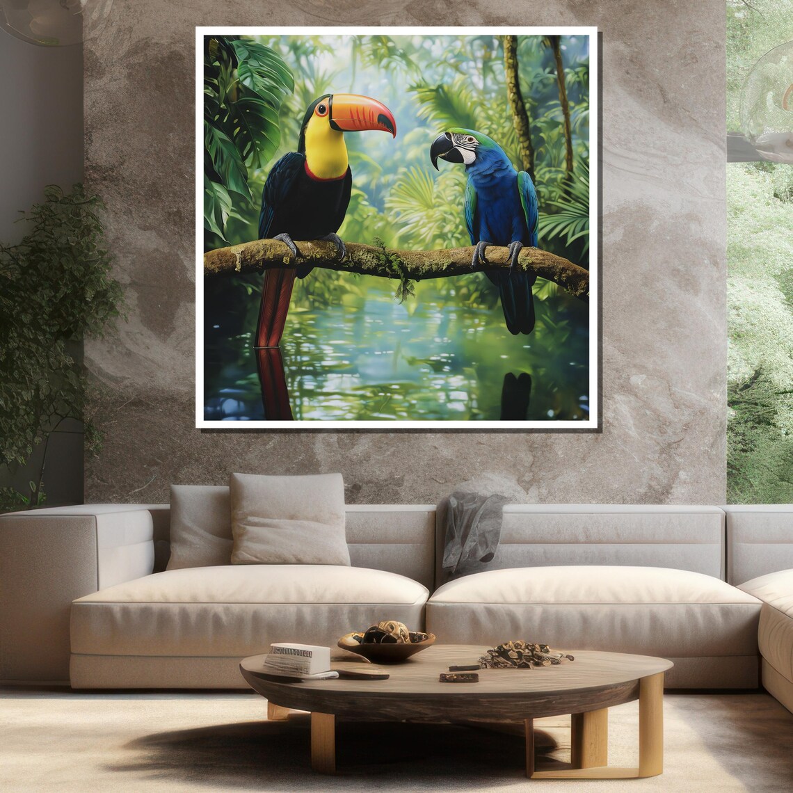 Toucan Blue Parrot Jungle River Tropical Colorful Birds Wall Art - Image 3