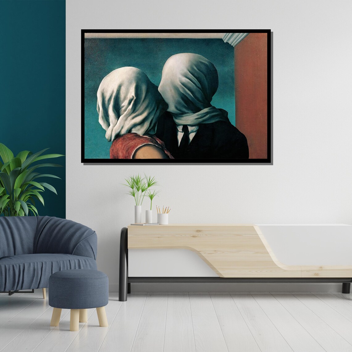 Ren Magritte The Lovers Shrouded Embrace Surreal Romance Poster - Image 5