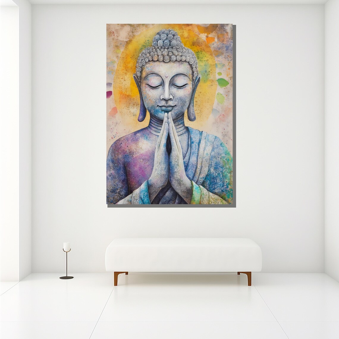 Colorful Watercolor Buddha Praying Hands Vibrant Spiritual Zen Art Poster - Image 2