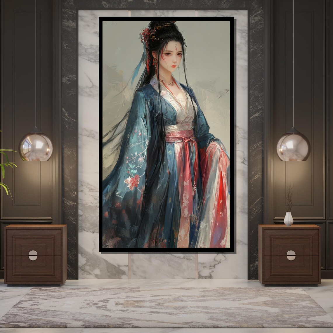 Chinese Woman In Blue Hanfu Traditional Elegant Portrait Art Poster - Image 5
