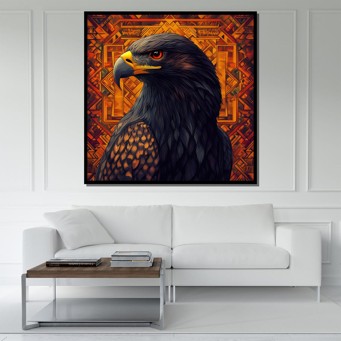 Majestic Eagle Head Tribal Geometric Orange Wildlife Art Poster - Image 5