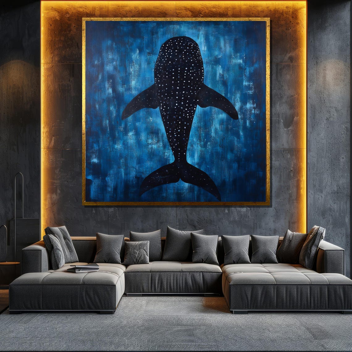 Whale Shark Silhouette Deep Blue Ocean Modern Nautical Poster