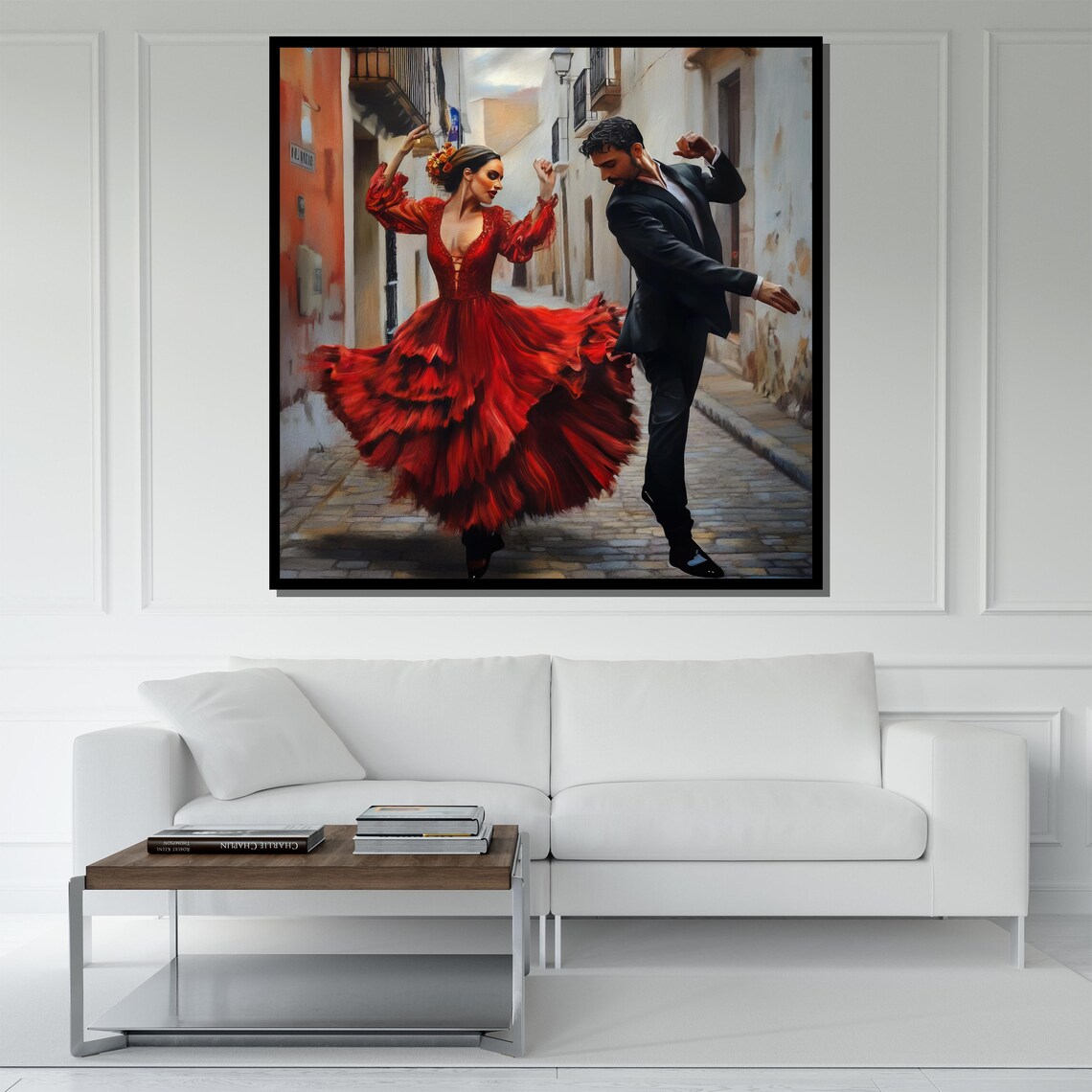 Passionate Flamenco Couple Dancing In Spanish Street Red Dress Poster - Image 5