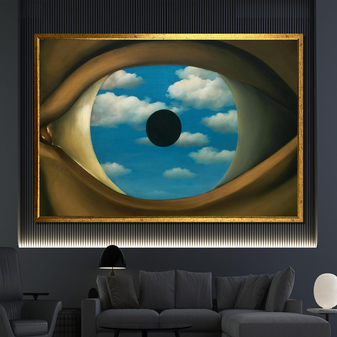 René Magritte The False Mirror Giant Eye Sky Clouds Surrealist Poster