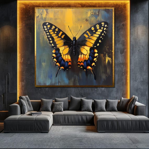 Yellow Butterfly Painting Vibrant Nature Wall Art For Living Room Modern Home Gift Decor