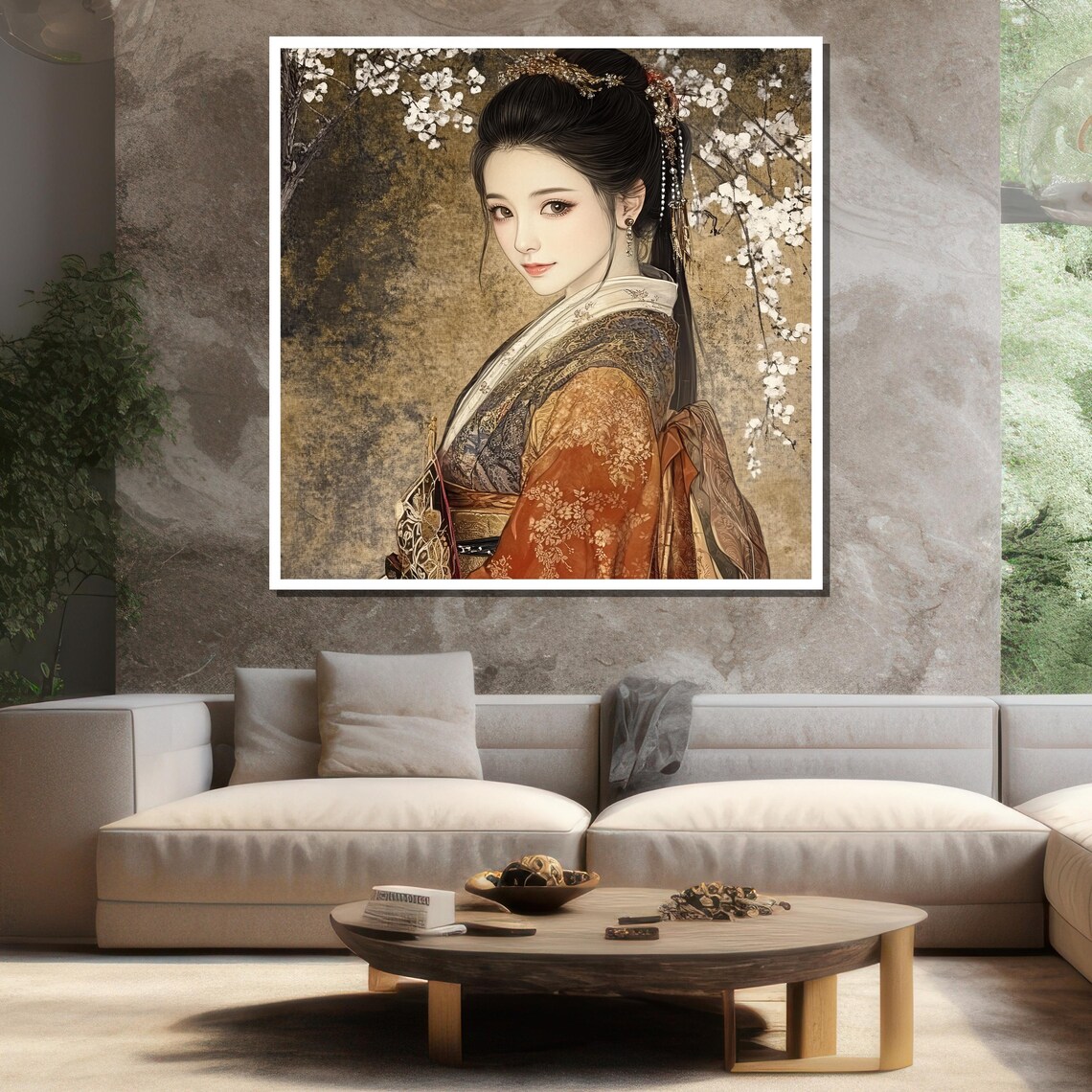 Chinese Woman In Hanfu With Cherry Blossoms Elegant Art Poster - Image 3
