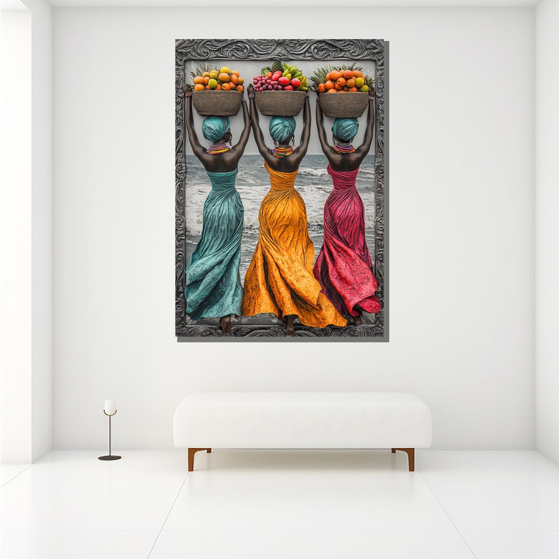 African Women Carrying Fruit Baskets Ocean Shore Cultural Art Poster - Image 2