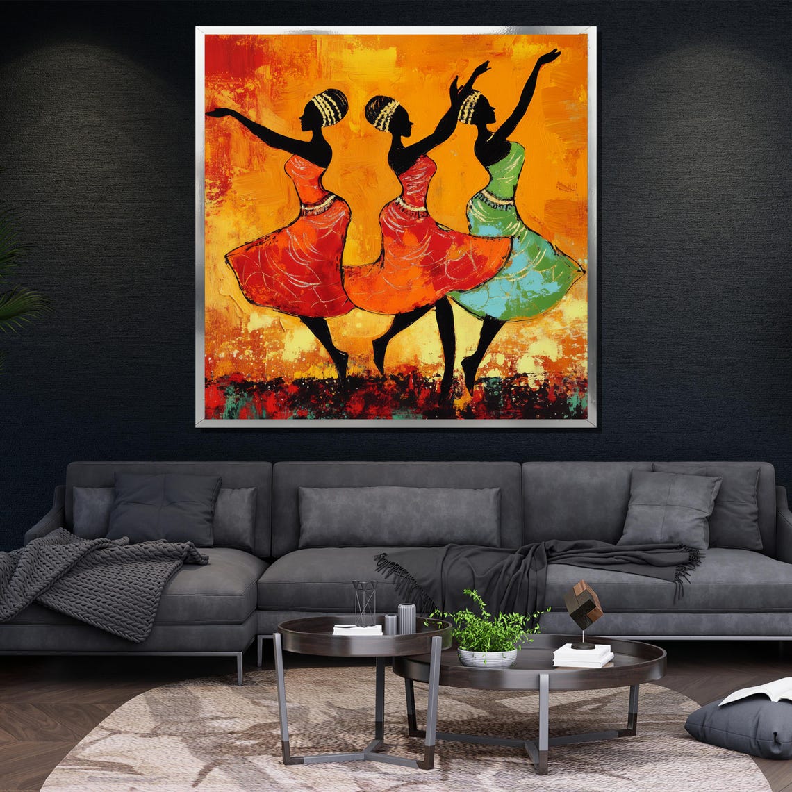 African Women Dancing Painting Vibrant Tribal Wall Art Colorful Textured Oil Painting For Living Room Decor Gift For Art Lovers - Image 4
