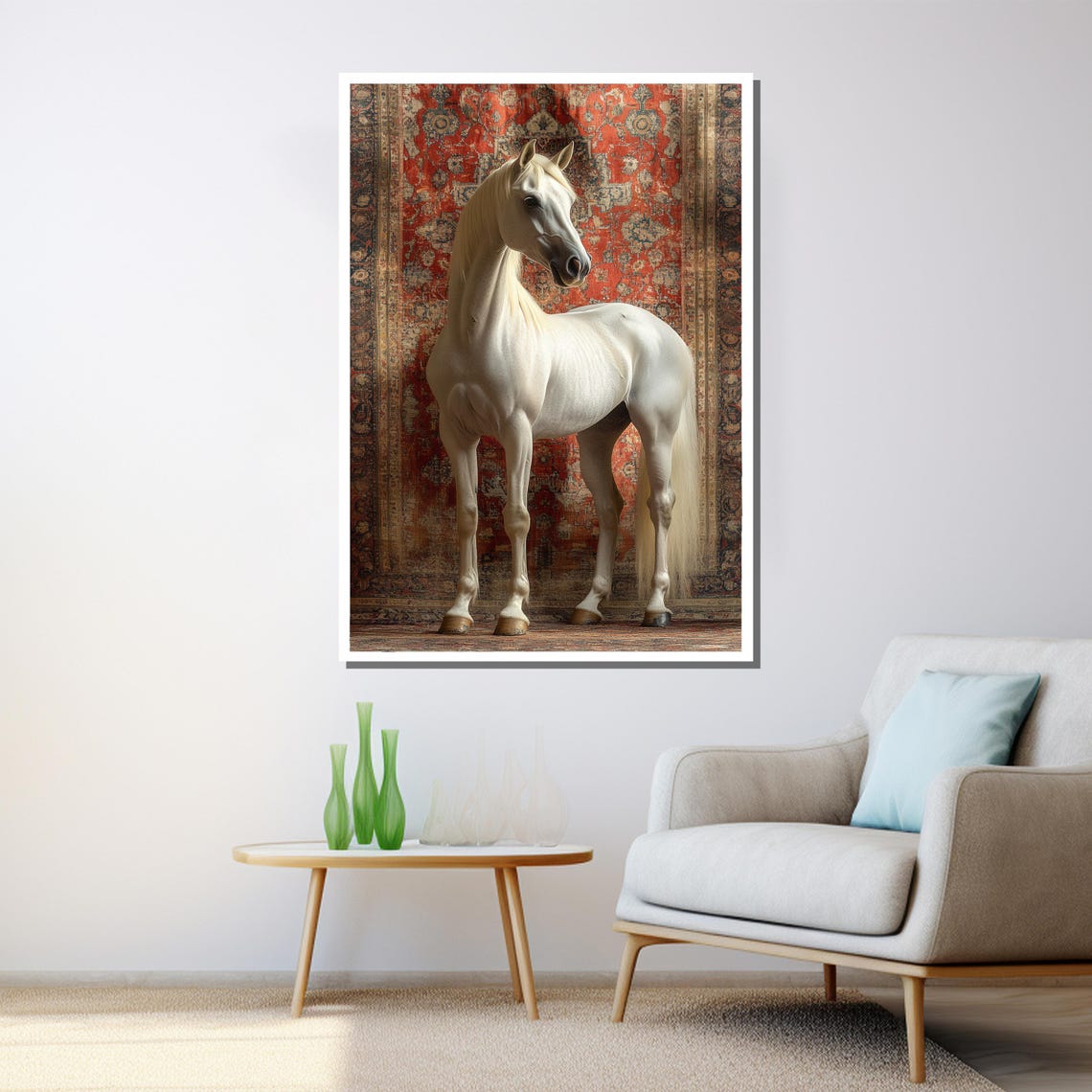 White Arabian Horse Red Tapestry Elegant Equestrian Wall Art - Image 3