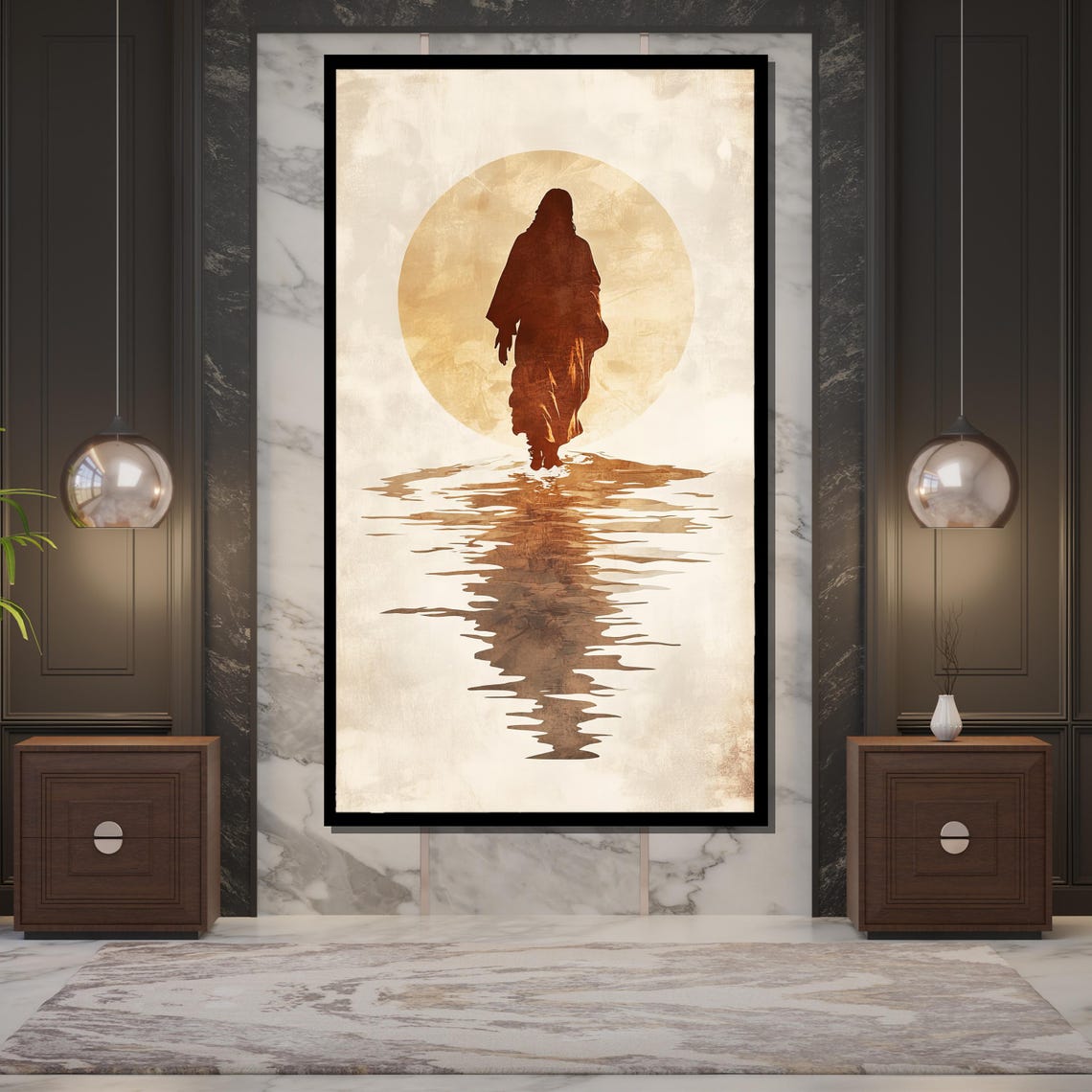 Jesus Walking On Water Golden Sun Silhouette Religious Poster - Image 5