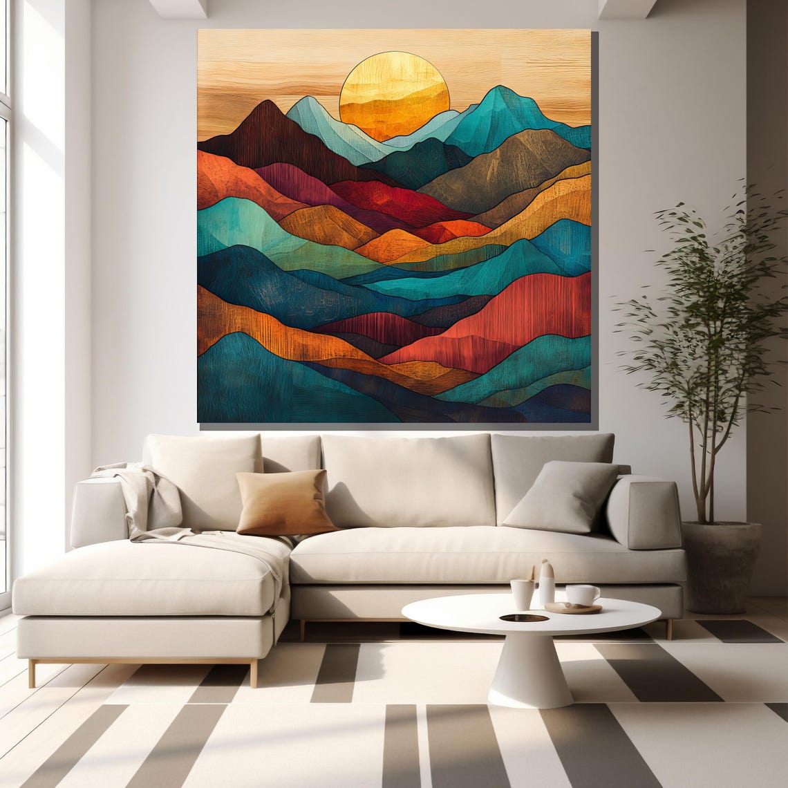 Abstract Sunset Mountain Painting Vibrant Nature Wall Art For Living Room Decor Modern Landscape Gift - Image 2