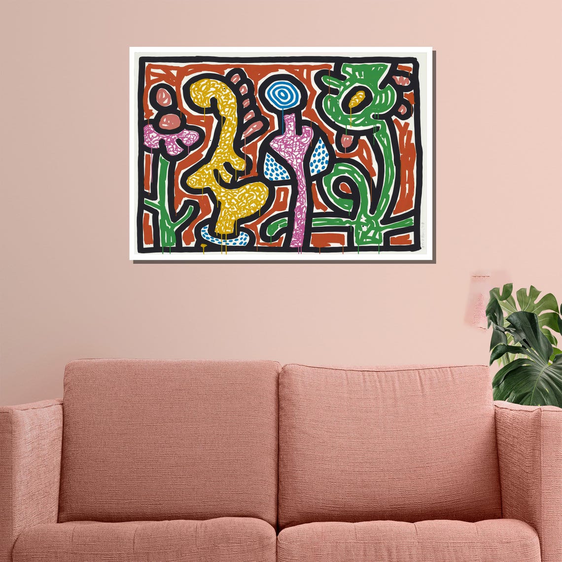 Keith Haring Style Colorful Abstract Flowers Modern Pop Art Poster - Image 3