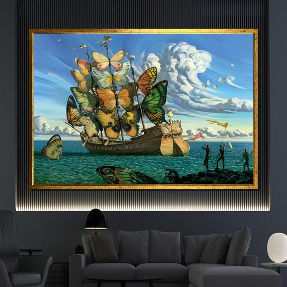 Morteza Katouzian The Ship Of Butterflies Painting Surreal Fantasy Art Dreamy Wall Decor Unique Gift