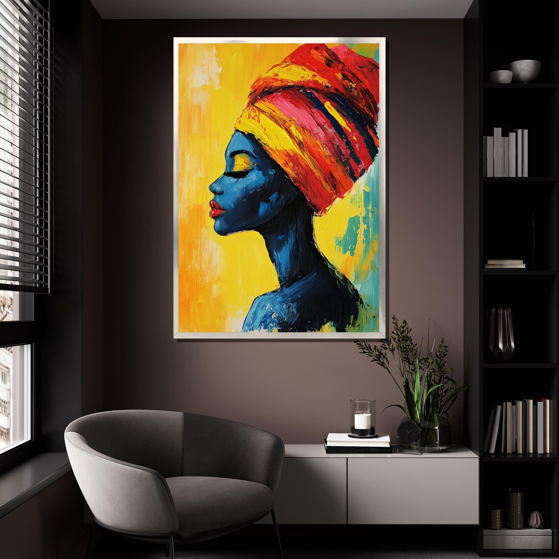Abstract African Woman Profile Blue Tones Colorful Headwrap Poster - Image 4