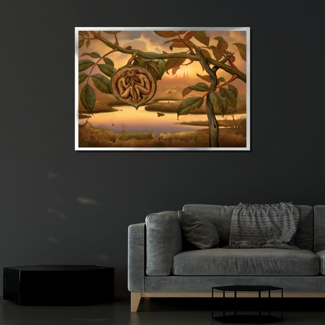 Morteza Katouzian The Lovers Walnut Shell Embrace Sunset Art Poster - Image 4