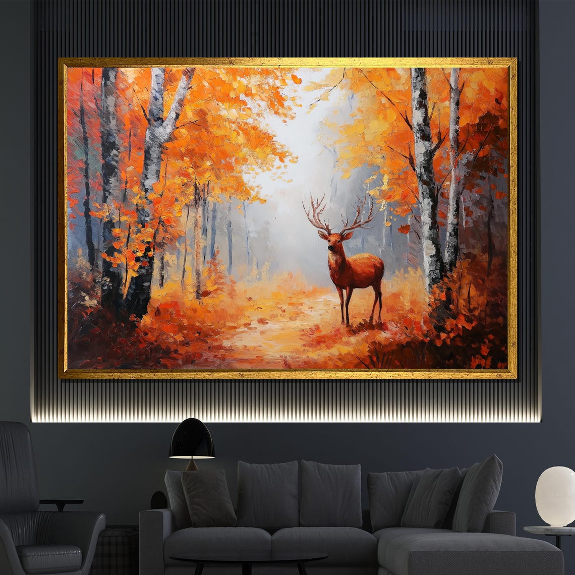 Deer In Autumn Forest With Orange Foliage Wildlife Nature Art Poster