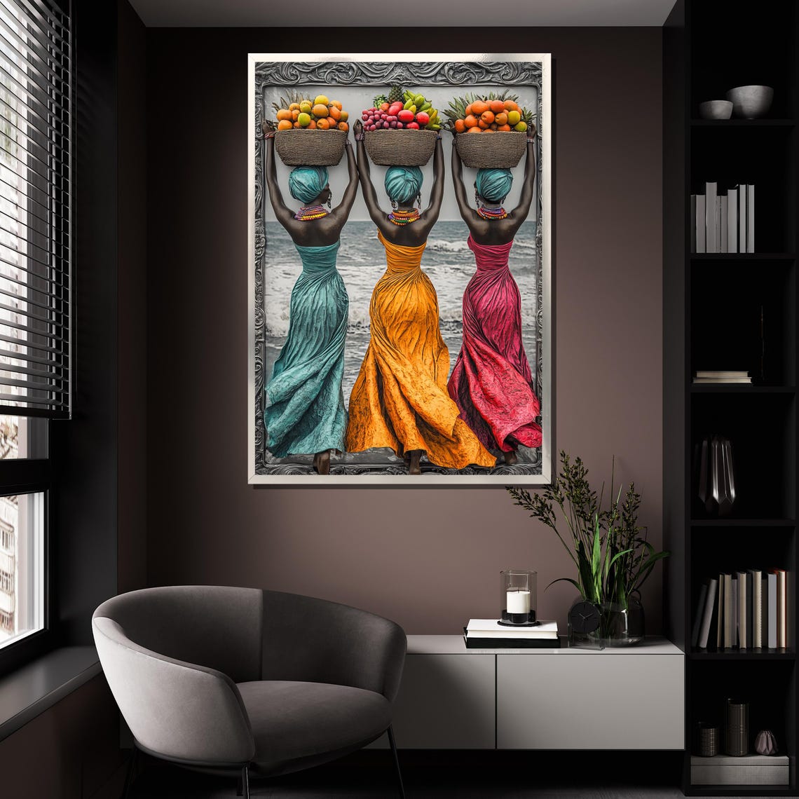African Women Carrying Fruit Baskets Ocean Shore Cultural Art Poster - Image 4