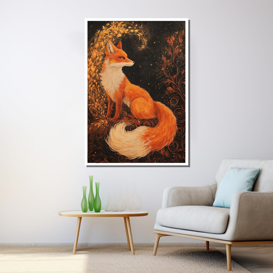 Mystical Red Fox Golden Foliage Enchanted Forest Wildlife Art Poster - Image 3