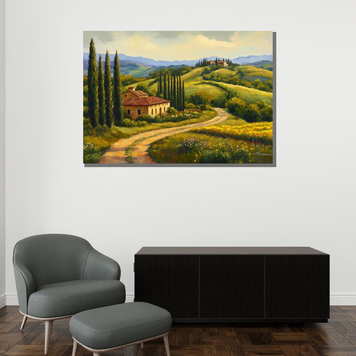 Tuscan Countryside Cypress Trees Villa Rolling Green Hills Poster - Image 2