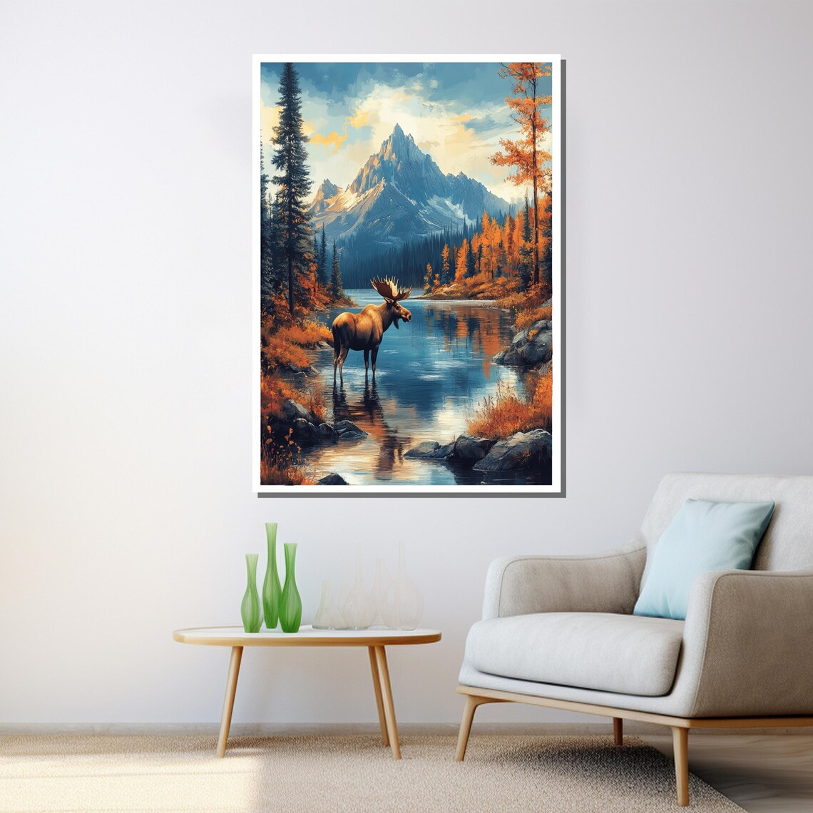 Majestic Moose Mountain Lake Autumn Forest Wildlife Nature Wall Poster - Image 3