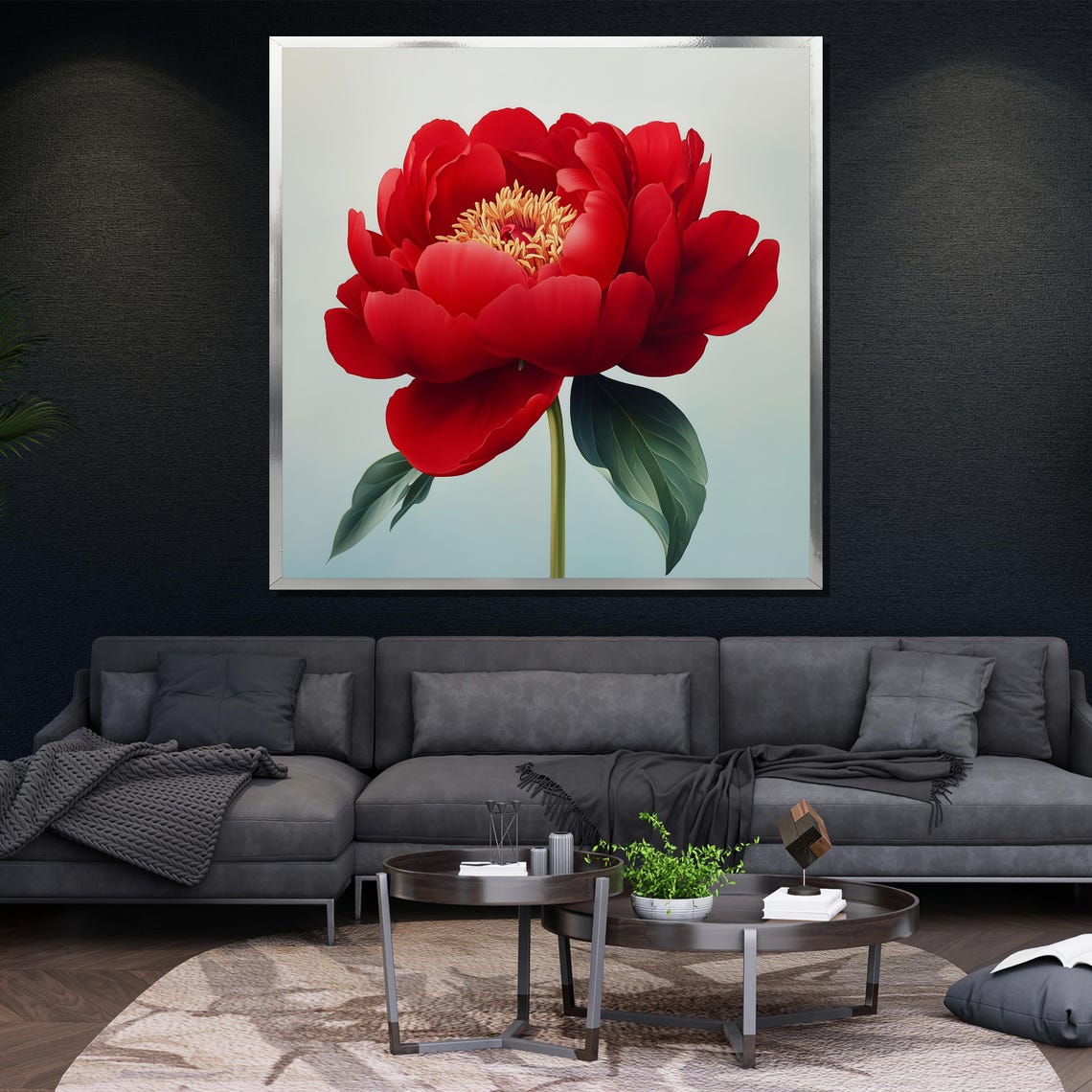 Large Red Peony Flower On Pale Background Botanical Wall Art Poster - Image 4