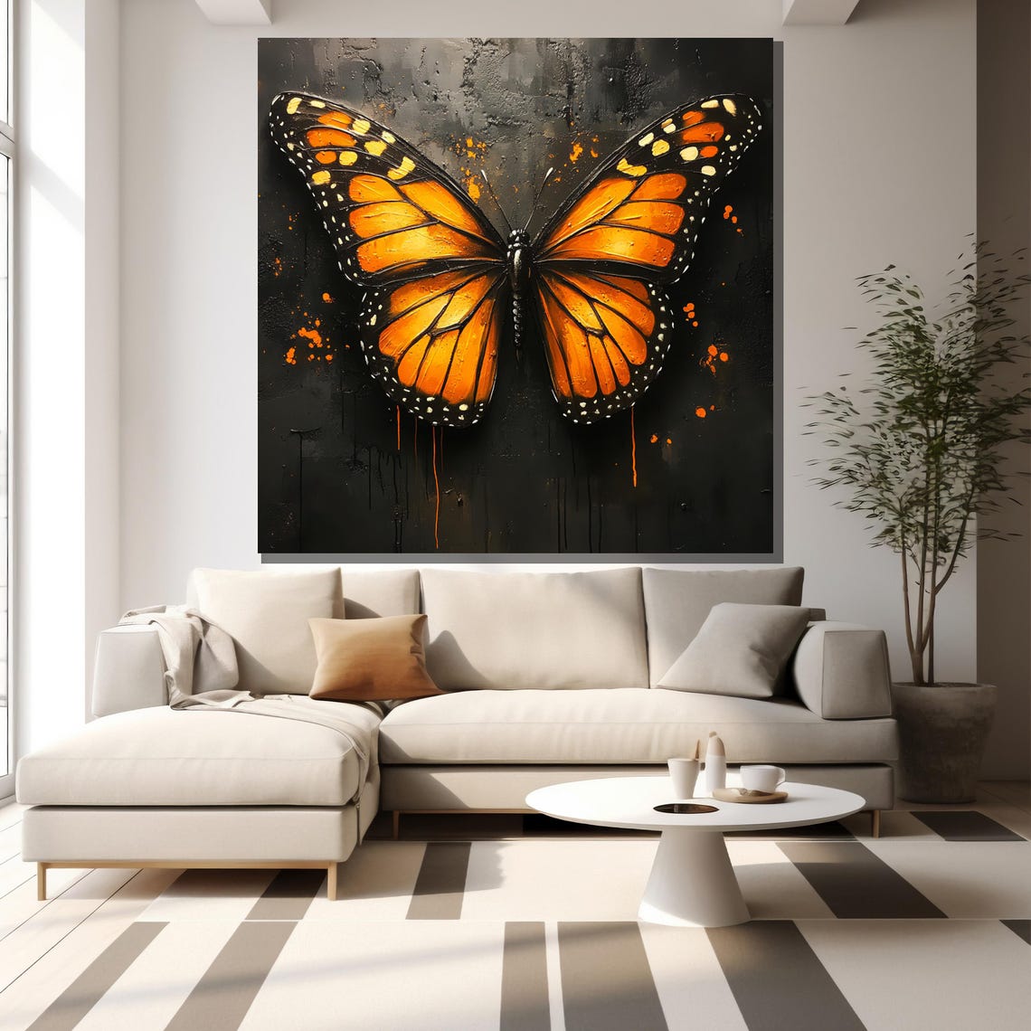 Monarch Butterfly Orange Dark Bold Insect Wings Detail Wall Art - Image 2