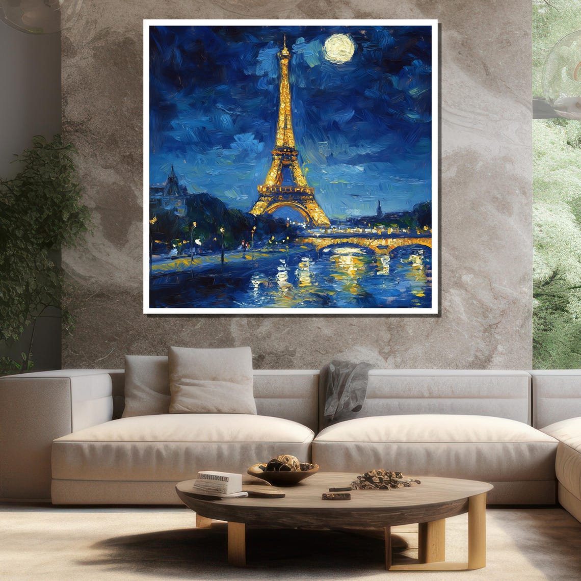 Eiffel Tower At Night With Moon Impressionist Paris Travel Poster - Image 3