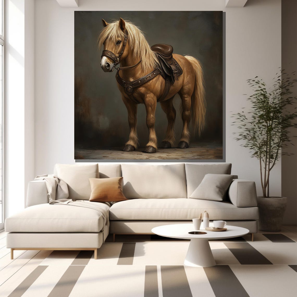 Golden Pony Horse With Saddle Rustic Elegant Equine Art Poster - Image 2