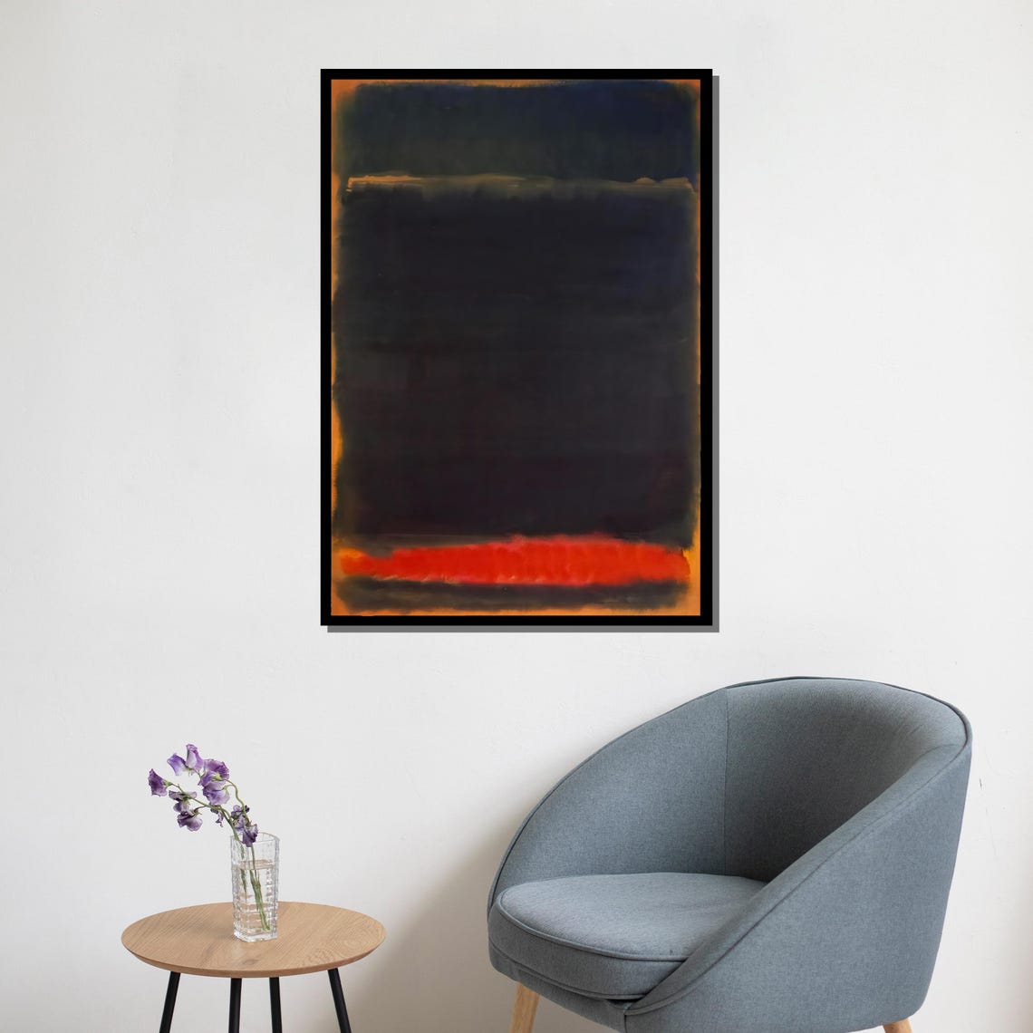 Mark Rothko Style Black Field With Glowing Red Band Abstract Poster - Image 5