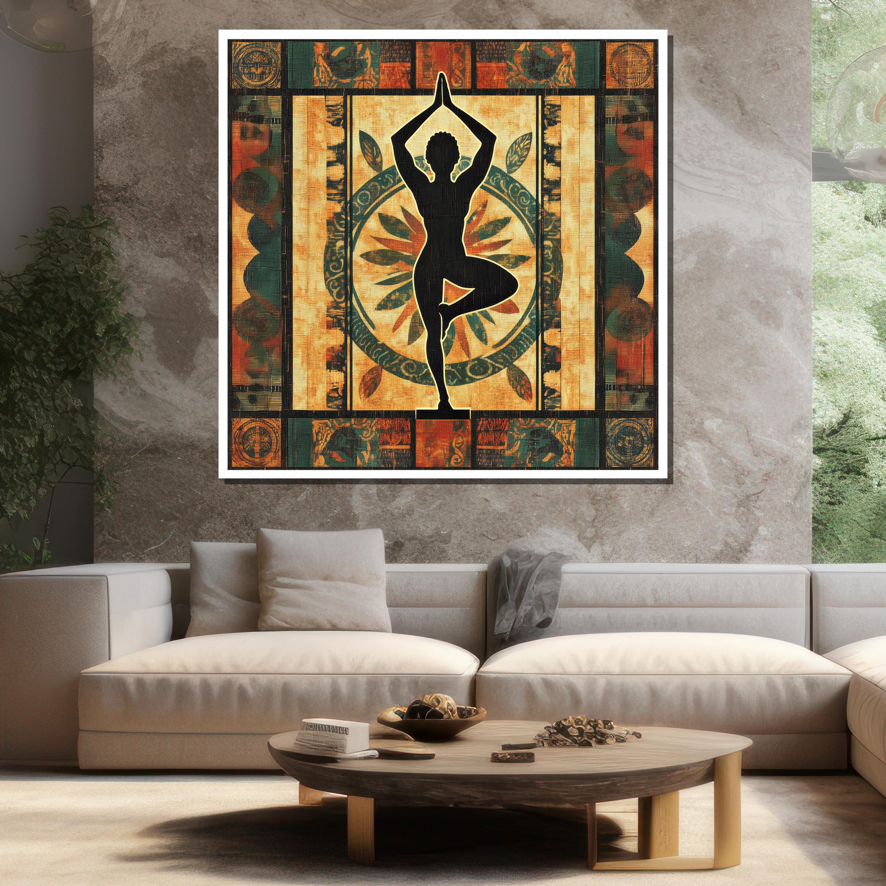 Boho Yoga Tree Pose Silhouette Colorful Mandala Textile Spiritual Poster - Image 3
