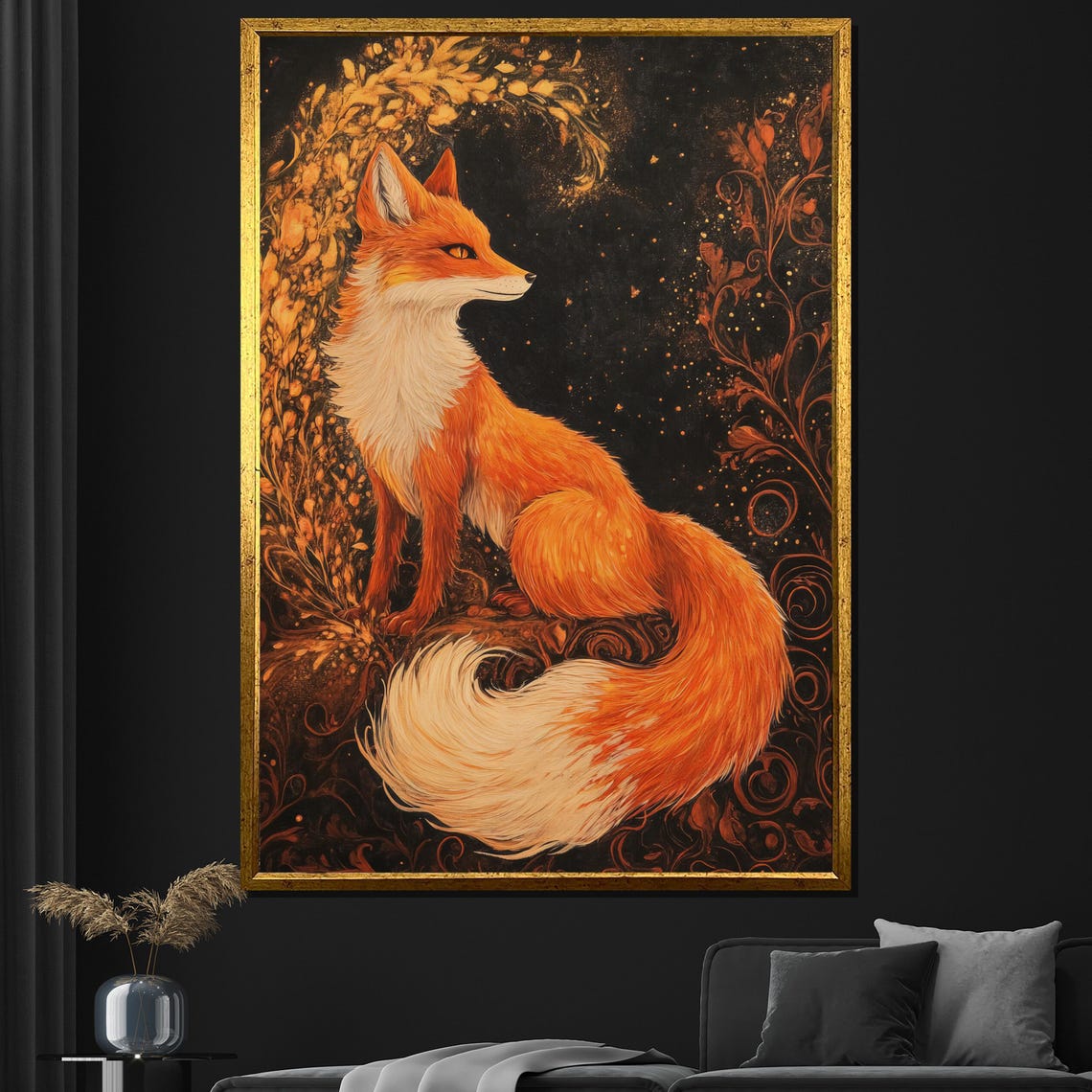 Mystical Red Fox Golden Foliage Enchanted Forest Wildlife Art Poster