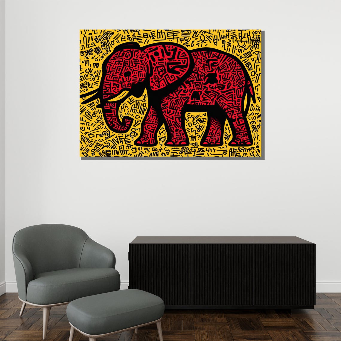 Abstract Elephant Painting Bold Red And Yellow Wall Art Modern Animal Artwork Unique Gift For Home Or Office - Image 2